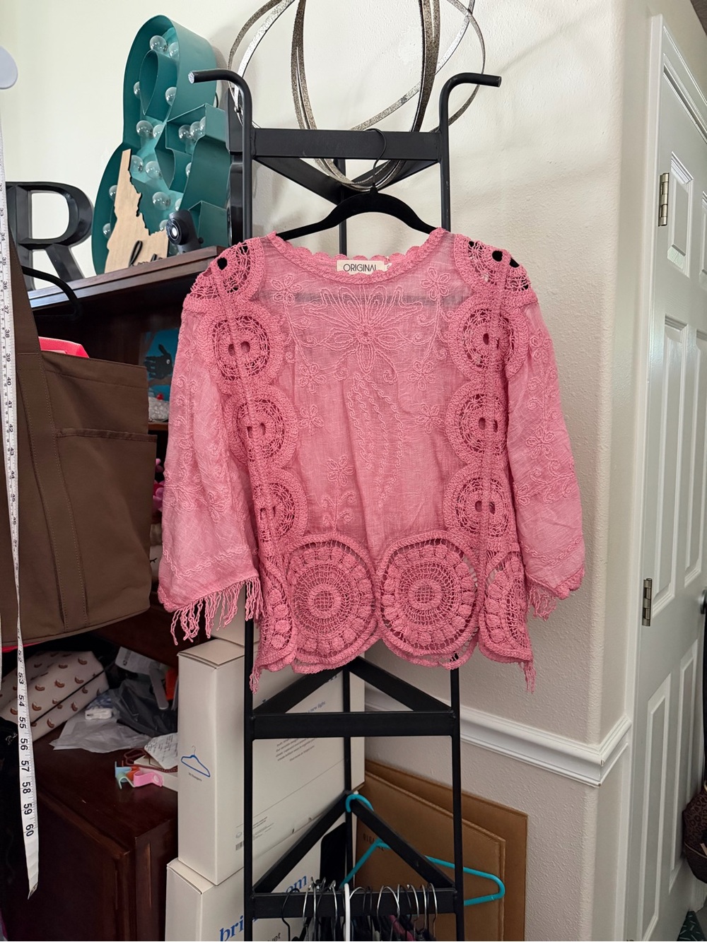 Women's Pink Crochet Lace Blouse -